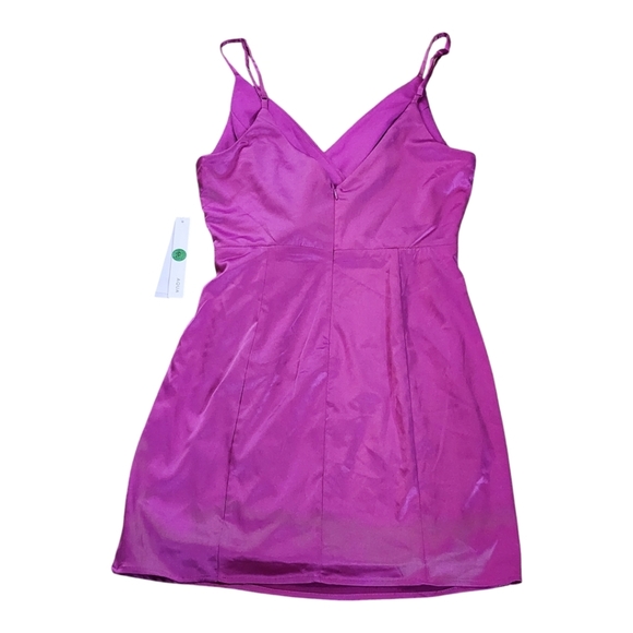 AQUA Drape Front Pink Satin Mini Dress with Adjuatable Spaghetti Straps Small - Picture 2 of 8